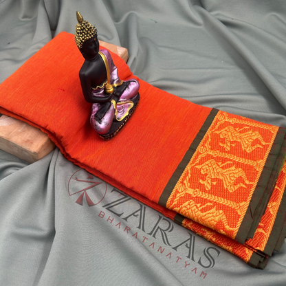 Bharatanatyam Dance Practice Saree - Dark Orange Green Doll Border image 0