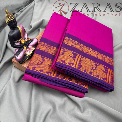 Bharatanatyam Dance Practice Saree - L Purple Mustard Gold Big Peacock Border image 2