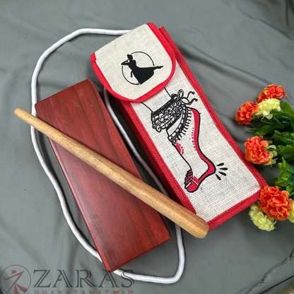 Bharatanatyam Dance Class Instruments - Thattu Manai Set / Thattu Kali MATT Finish & Jute Bag Combo image 0