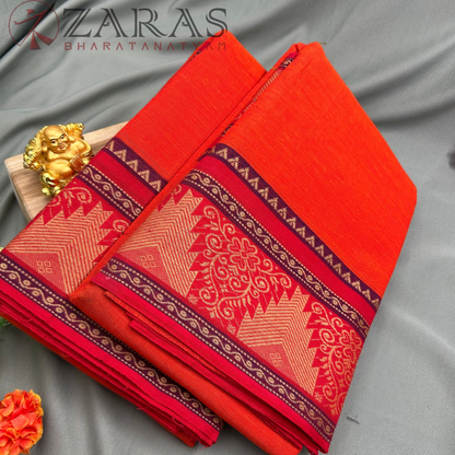 Bharatanatyam Dance Practice Saree - D Orange with Orange Temple Border (6mtr) image 1