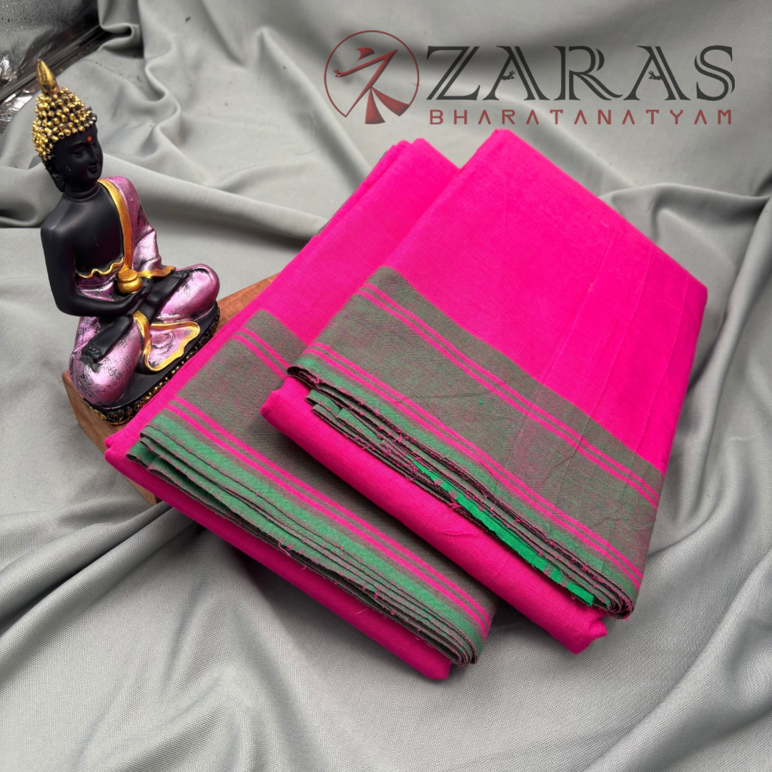Bharatanatyam Dance Practice Saree - Pink With Green Plain Border image 2