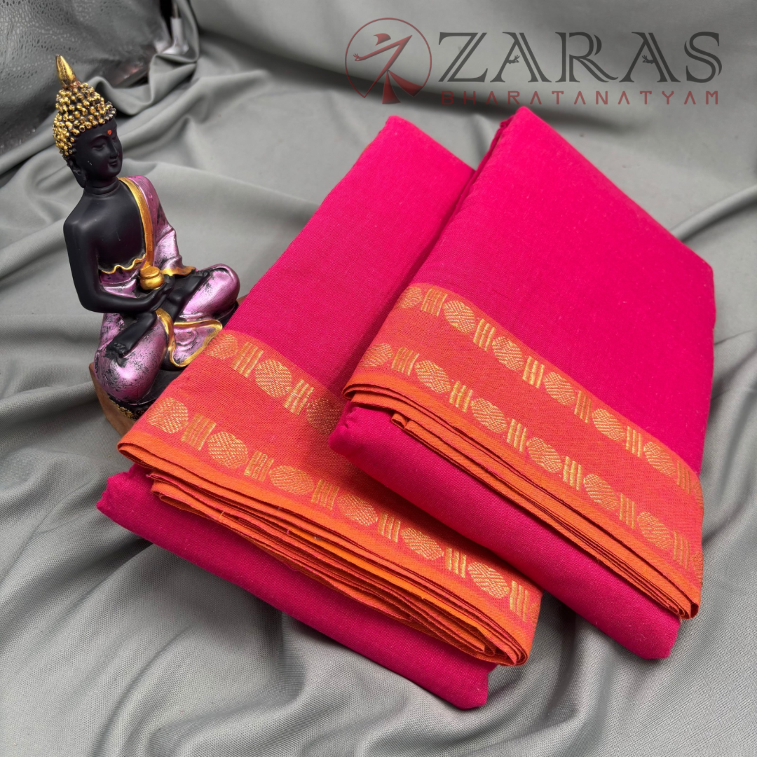 Bharatanatyam Dance Practice Saree - Pink with Orange Double Coin Border image 2