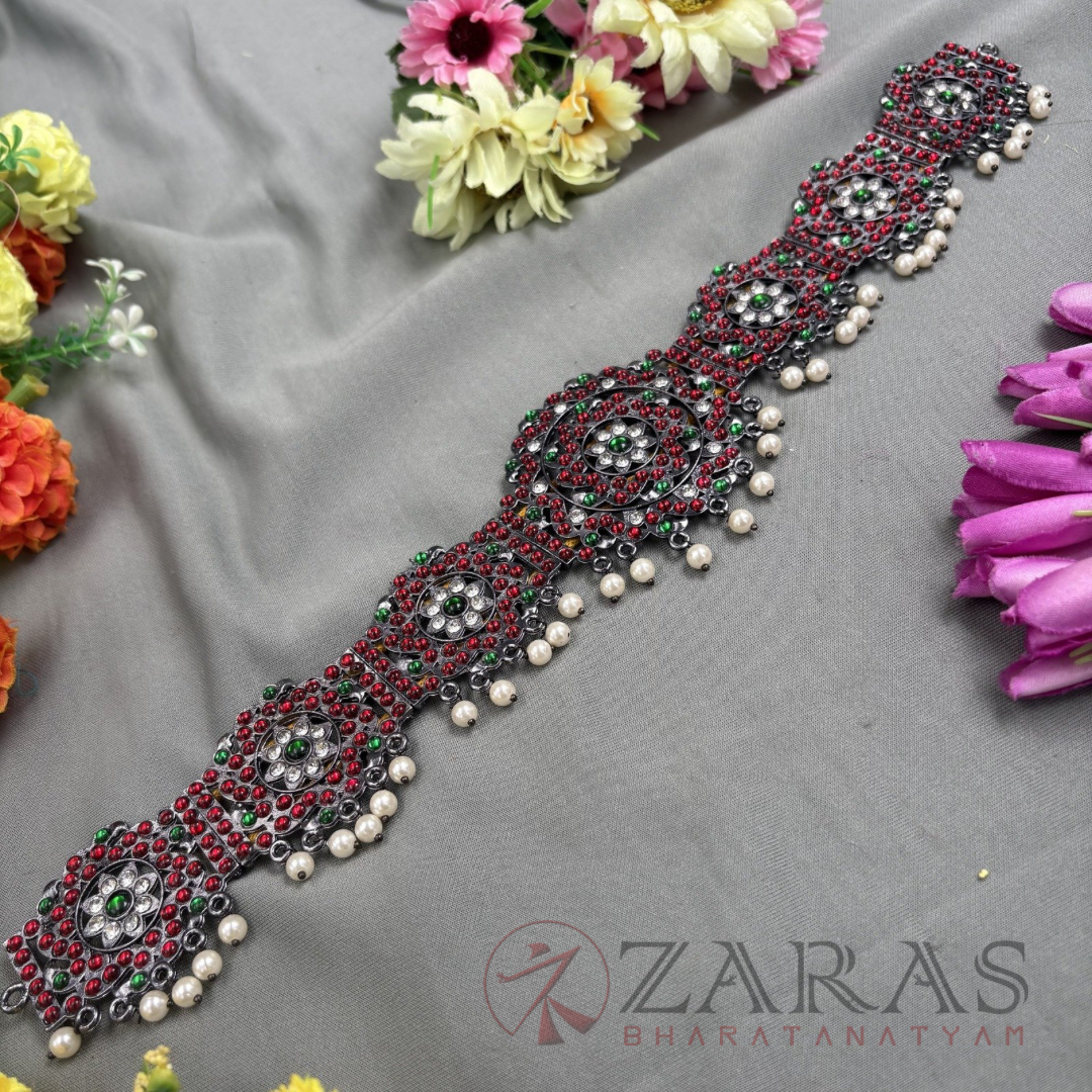 Bharatanatyam Dance Jewellery Black - Flower RG Kemp CS Hip Belt (Ottiyanam) image 2