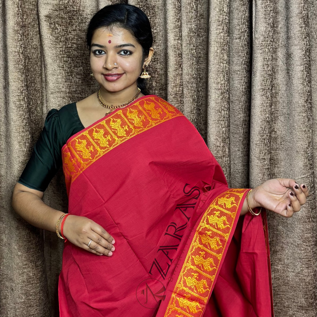 Bharatanatyam Dance Practice Saree - Red Gold Doll Border image 0