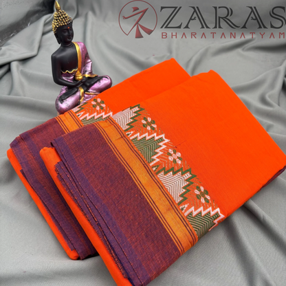Bharatanatyam Dance Practice Saree - Orange Violet Gopuram Border image 1