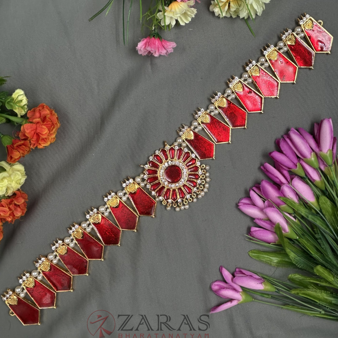 Bharatanatyam Dance Jewellery - Enamel Round CS Hip Belt Kemp (Ottiyanam) image 0