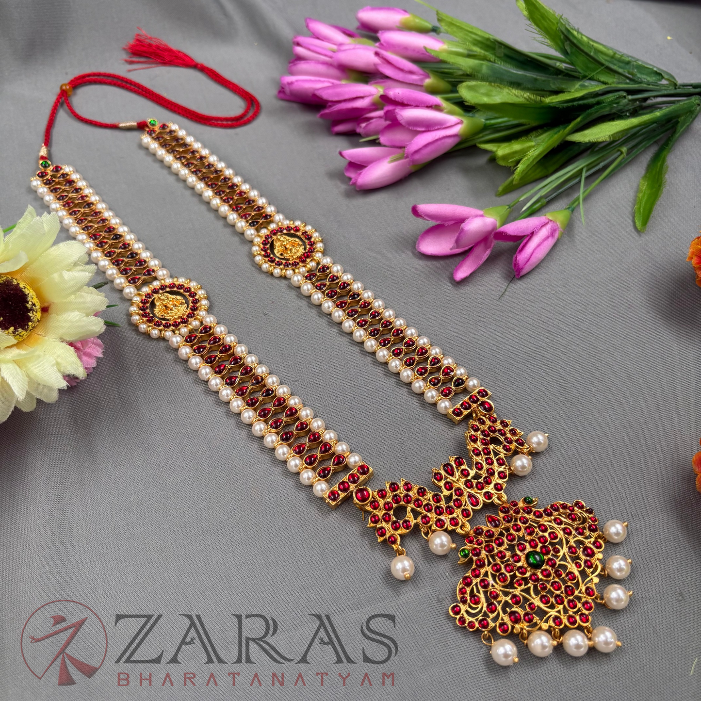 Bharatanatyam Dance Jewellery Haaram - Lakshmi RG Kemp Maalai / Long Beads image 1