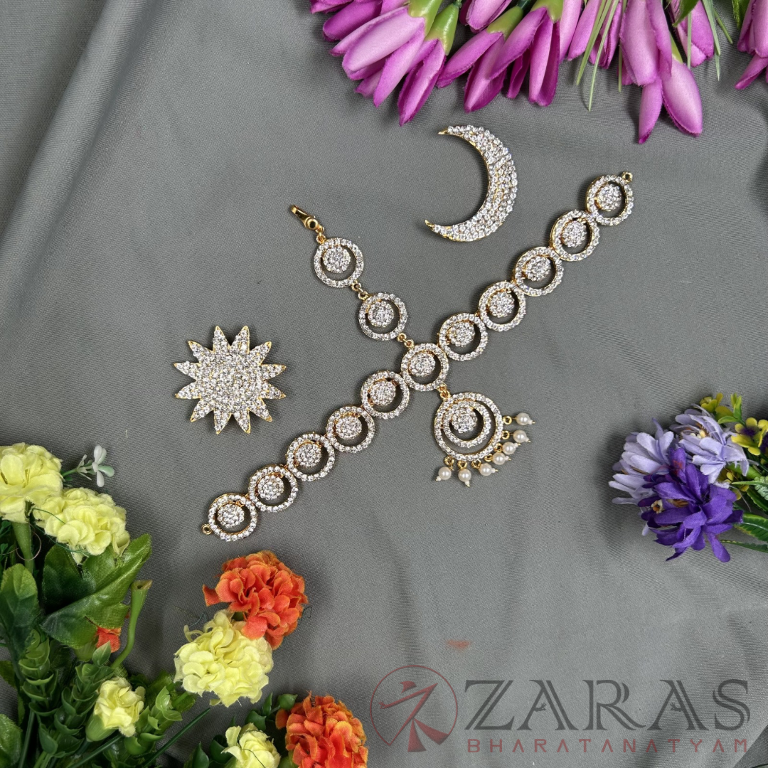 Bharatanatyam Dance Jewellery - Flower Headset White Stone image 2