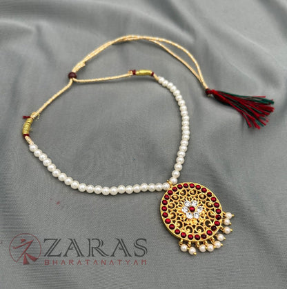 Bharatanatyam Dance Jewellery - Necklace 1 Line Beads Round Red Kemp image 1