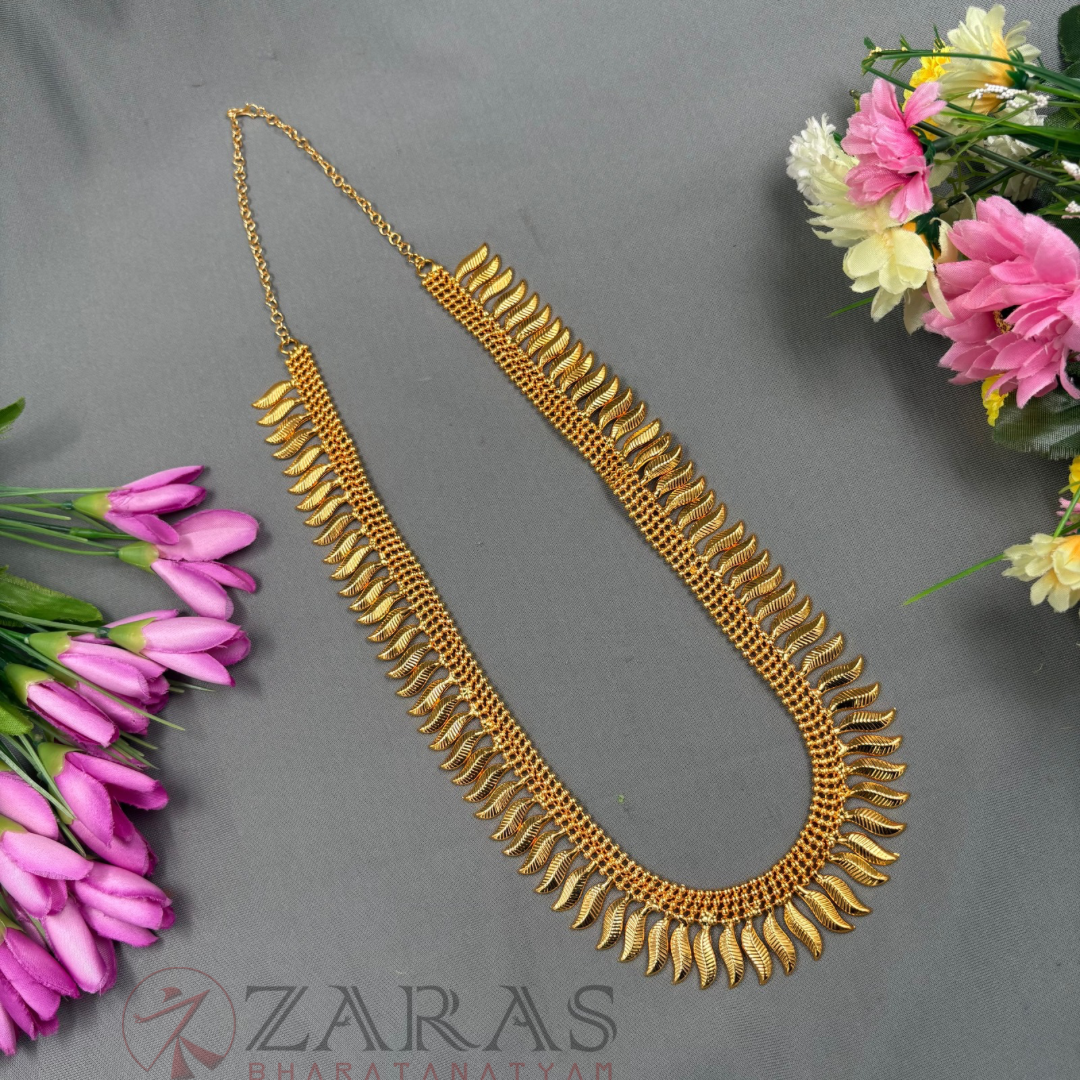 Bharatanatyam Dance Jewellery Haaram - Gold Leaf RG Kemp Maalai / Long image 0
