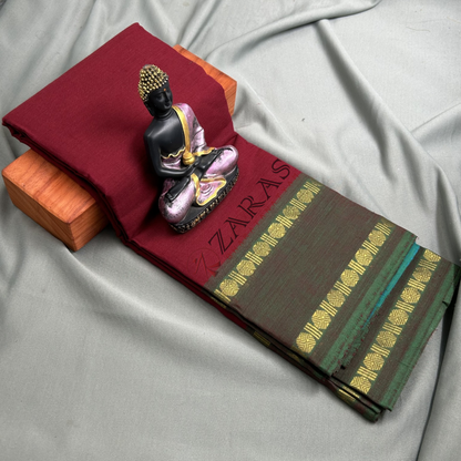 Bharatanatyam Dance Practice Saree - Maroon with Green Coin Border image 0