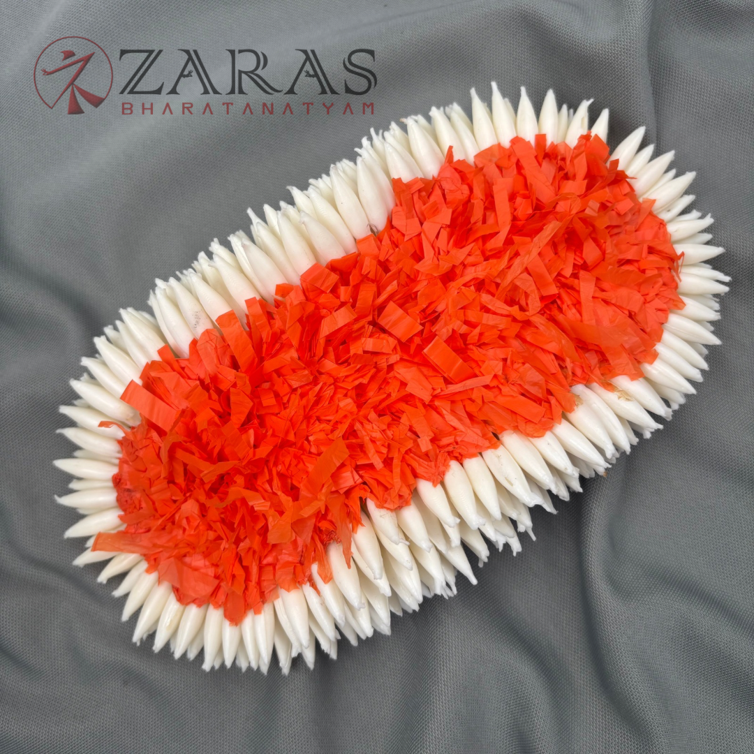 Bharatanatyam Dance Plastic Flower - White &amp; Orange Mixed Sharp pattai image 0