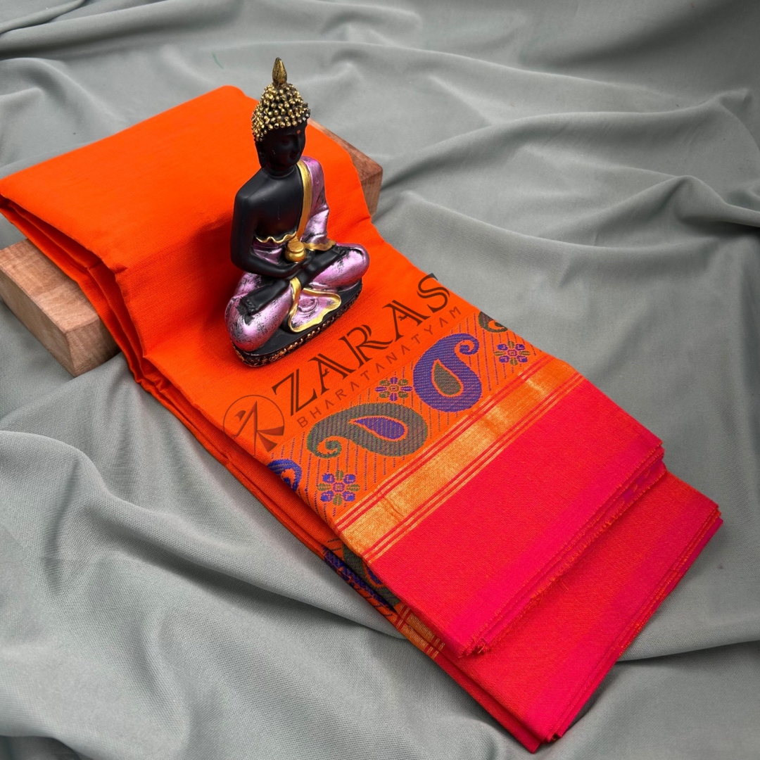 Bharatanatyam Dance Practice Saree - Orange RD Manga Border image 1