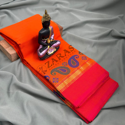 Bharatanatyam Dance Practice Saree - Orange RD Manga Border image 1