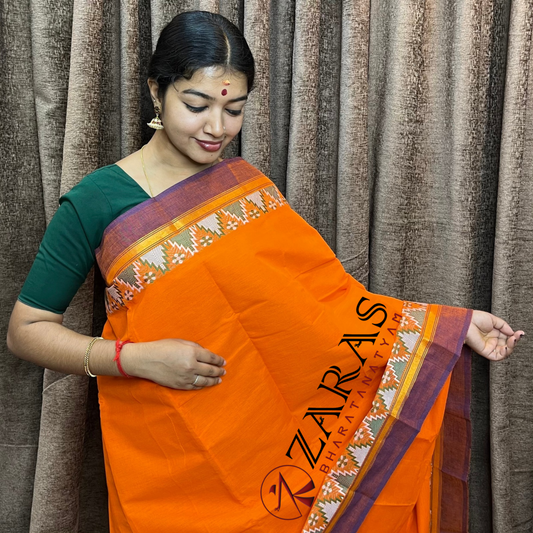 Bharatanatyam Dance Practice Saree - Orange Violet Gopuram Border image 0