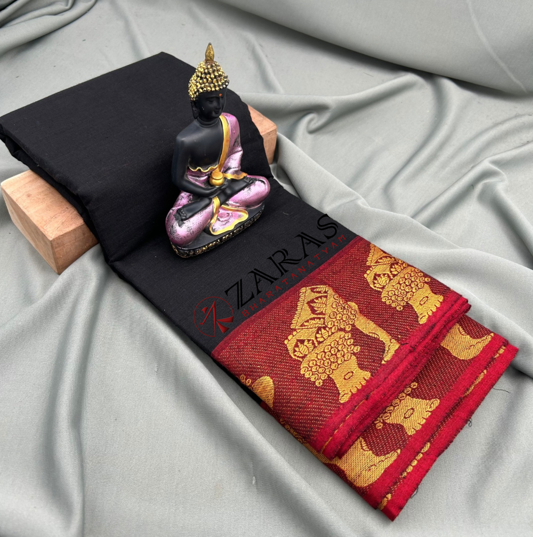Bharatanatyam Dance Practice Saree - Black with Maroon Salangai Border image 0
