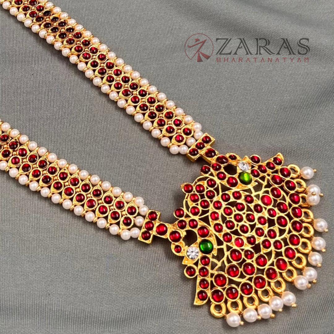 Bharatanatyam Dance Jewellery - Haaram Kemp Pe Pen Long image 0