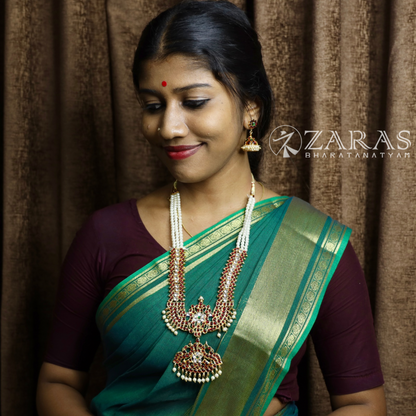 Bharatanatyam Dance Jewellery - 3 Lines Beads with Mee RG Kemp Haaram / Long Chain image 1