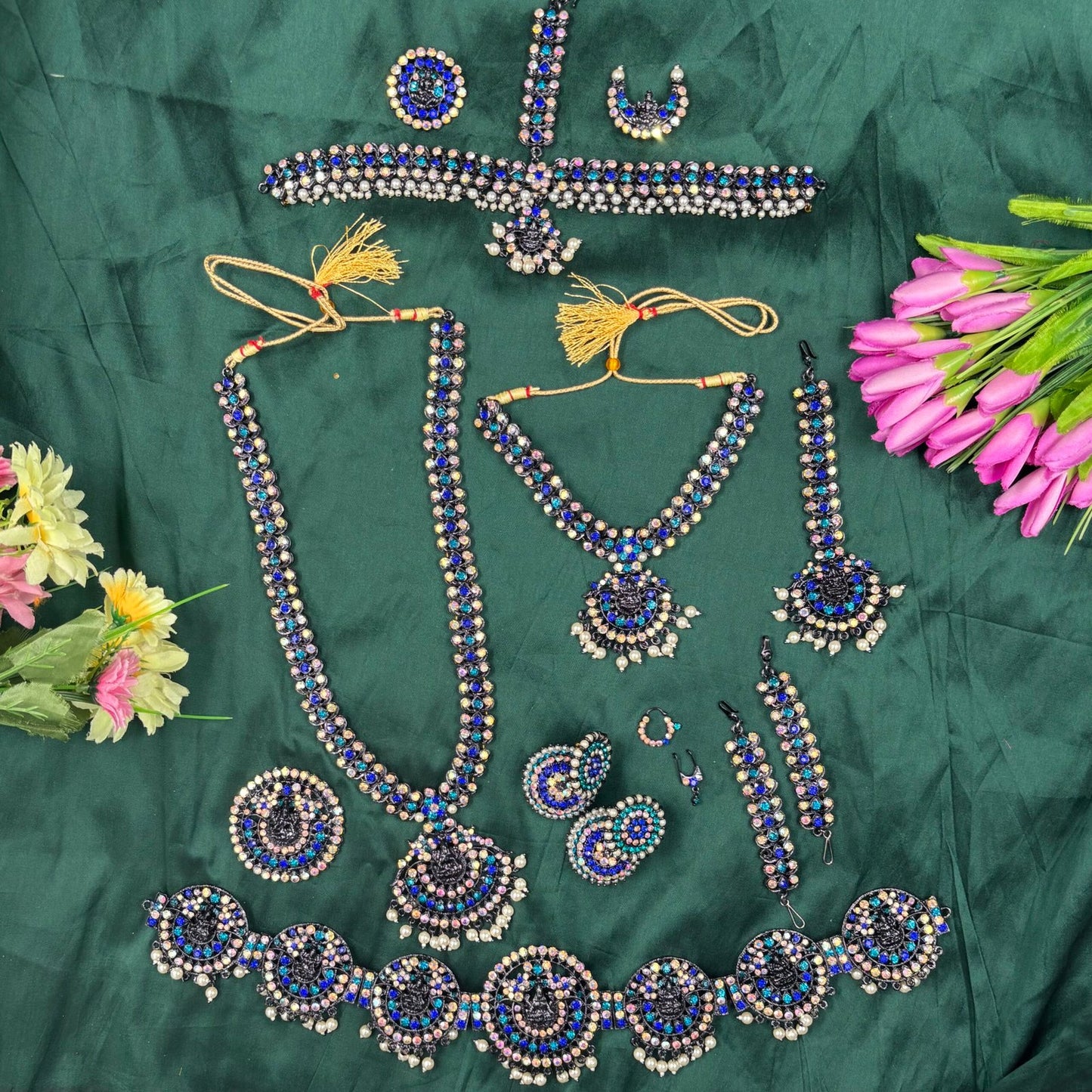 Bharatanatyam Dance Jewellery Full set - D Manga Design WB Stone image 0