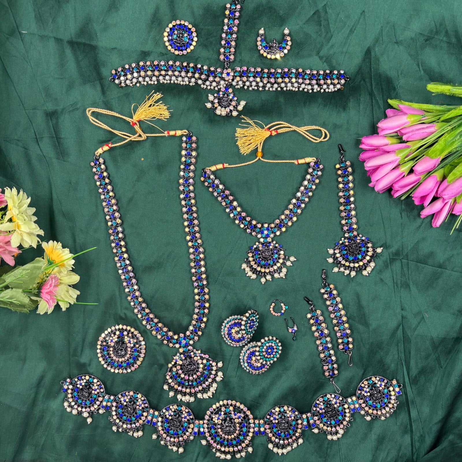 Bharatanatyam Dance Jewellery Full set - D Manga Design WB Stone image 0