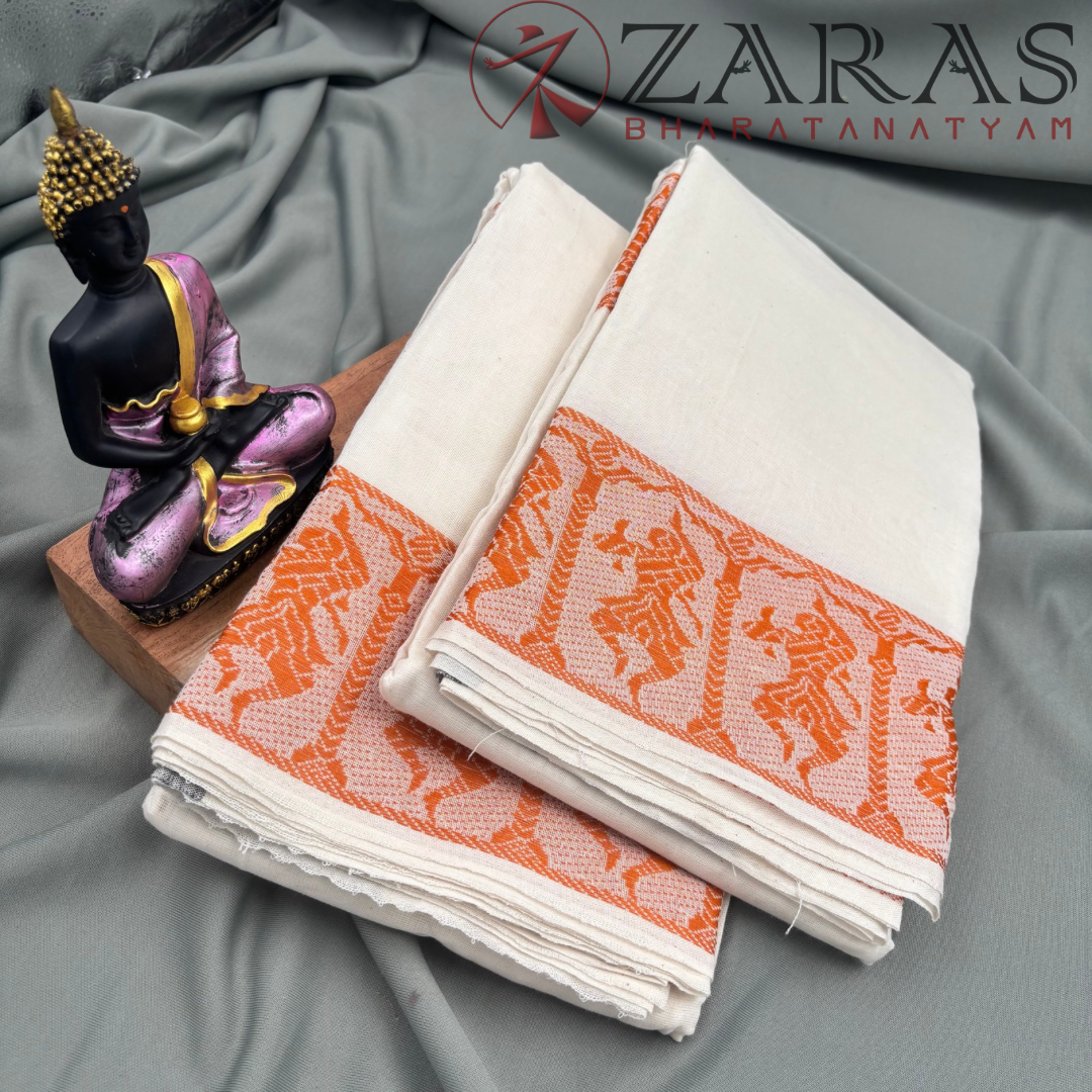 Bharatanatyam Dance Practice Saree - White with Gold Doll Border image 1