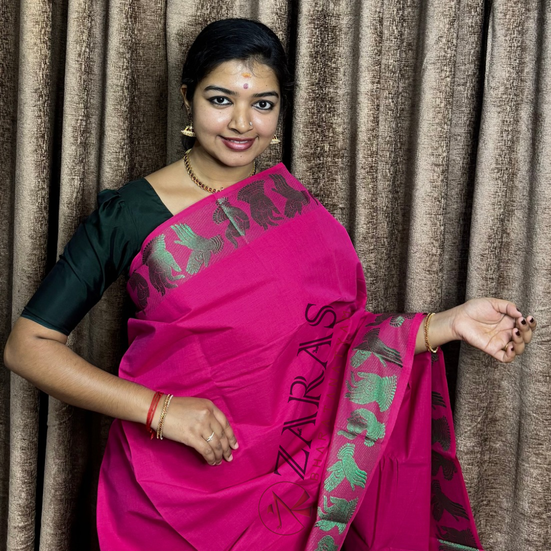 Bharatanatyam Dance Practice Saree - Pink with Green Mudhra Border image 0