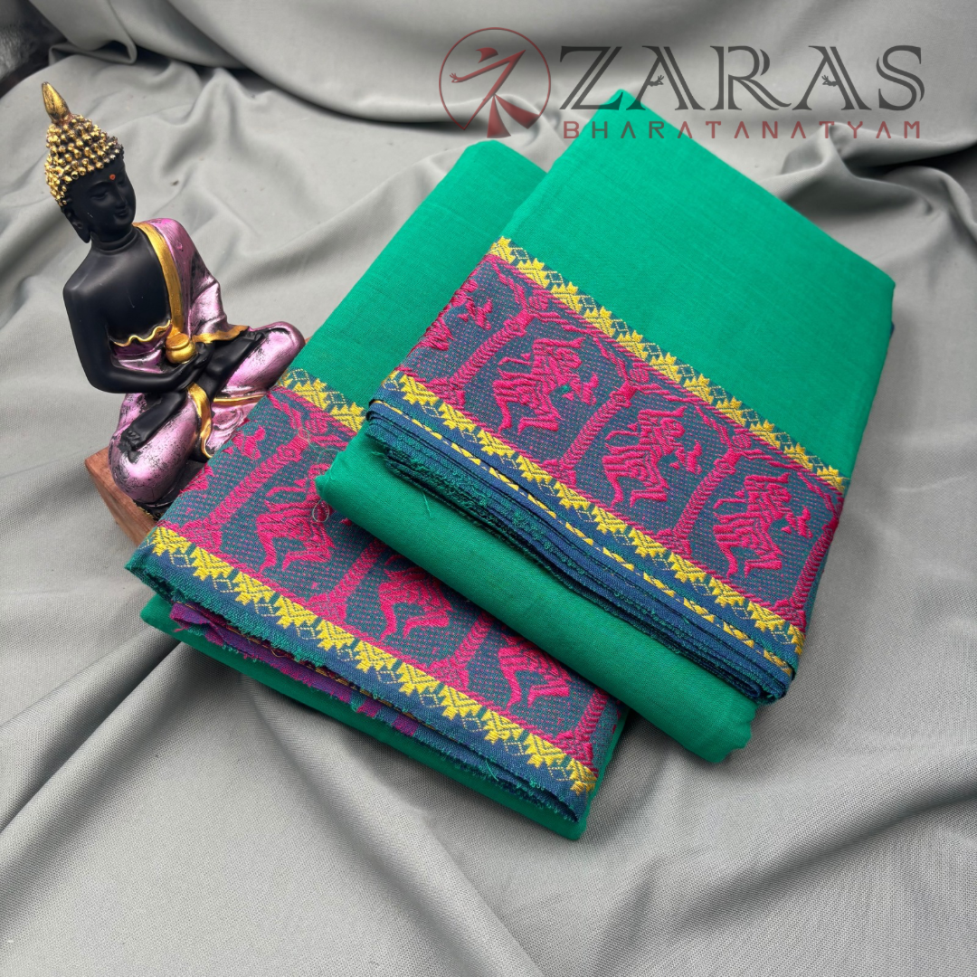 Bharatanatyam Dance Practice Saree - C Green B Pink Doll Border image 2