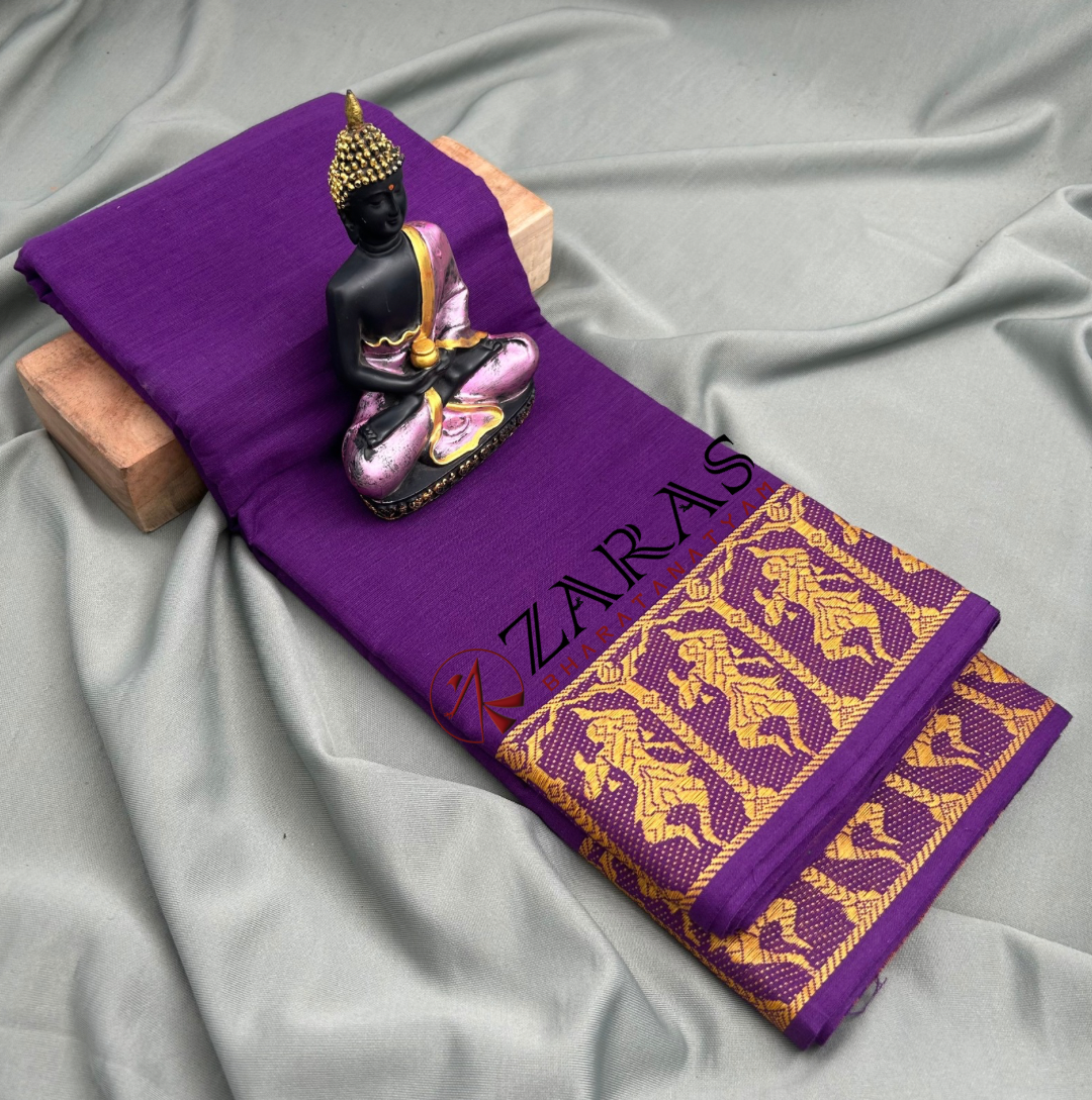 Bharatanatyam Dance Practice Saree - D Purple with Gold Doll Border image 0