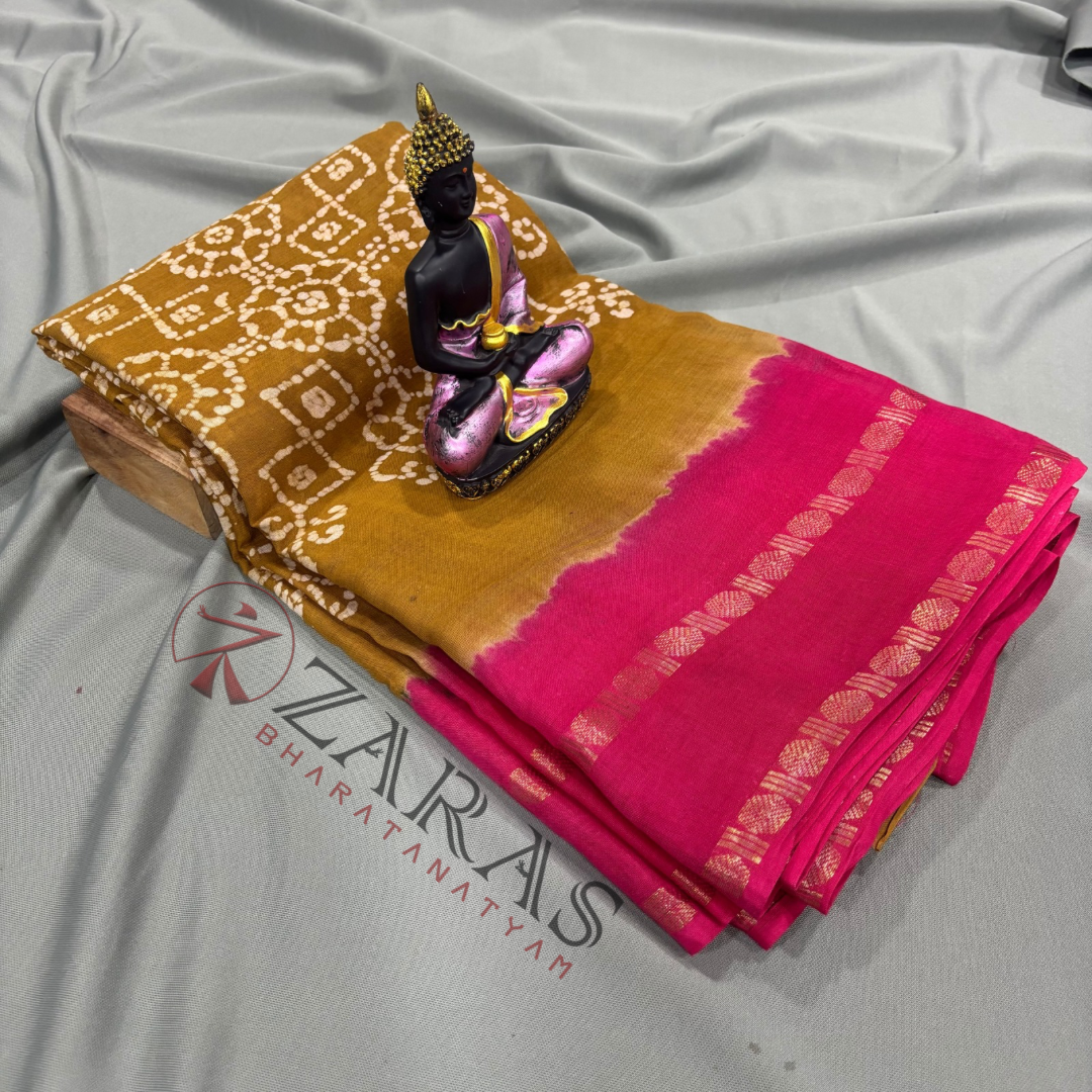 Bharatanatyam Dance Practice Saree - Sandal with Pink Bandini Saree image 1
