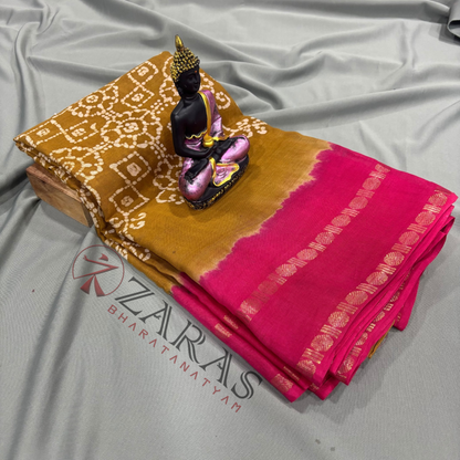 Bharatanatyam Dance Practice Saree - Sandal with Pink Bandini Saree image 1