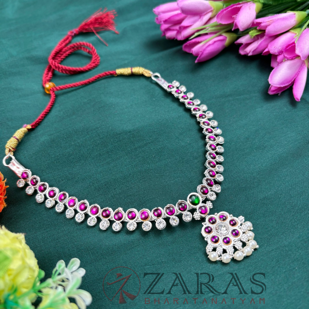 Bharatanatyam Dance Silver Jewellery - Attigai Necklace PG Kemp Stone image 2
