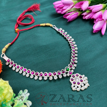 Bharatanatyam Dance Silver Jewellery - Attigai Necklace PG Kemp Stone image 2