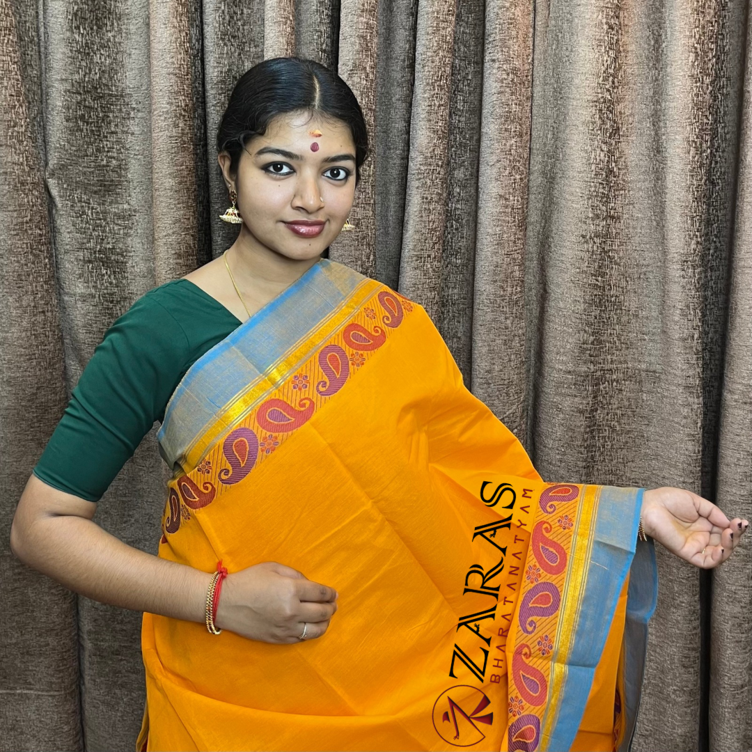 Bharatanatyam Dance Practice Saree - M Yellow Blue Manga Border image 0