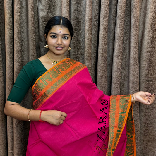 Bharatanatyam Dance Practice Saree - Pink Green Big Peacock Border image 0