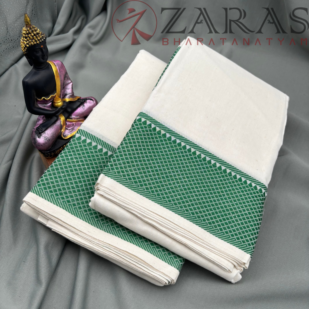 Bharatanatyam Dance Practice Saree - White with Green Gopuram Border image 1