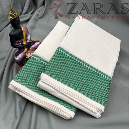 Bharatanatyam Dance Practice Saree - White with Green Gopuram Border image 1