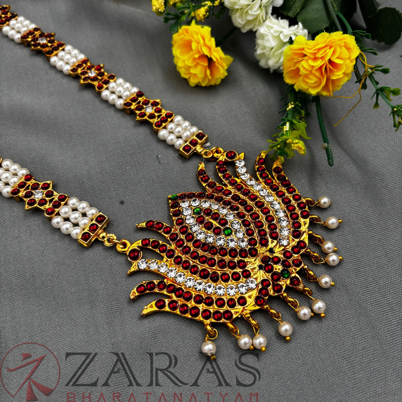 Bharatanatyam Dance Jewellery - Haaram Beads & Lotus RG Kemp CS image 0