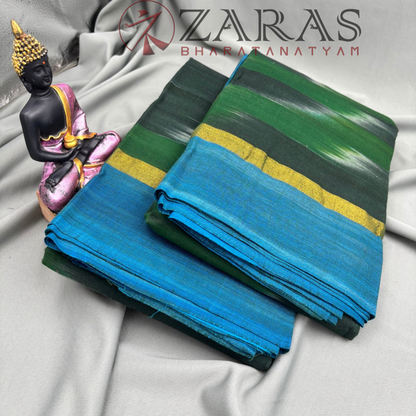 Bharatanatyam Dance Practice Saree - Dark Green with Blue Ikkat Design image 2