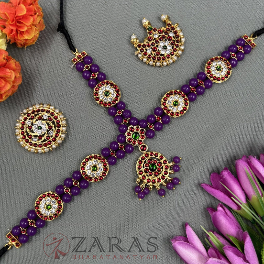 Bharatanatyam Dance Jewellery - Headset Round Purple Balls RG Kemp image 0