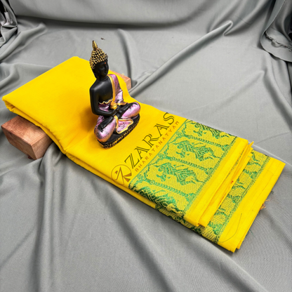 Bharatanatyam Dance Practice Saree - Lemon Yellow Green Doll Border image 1