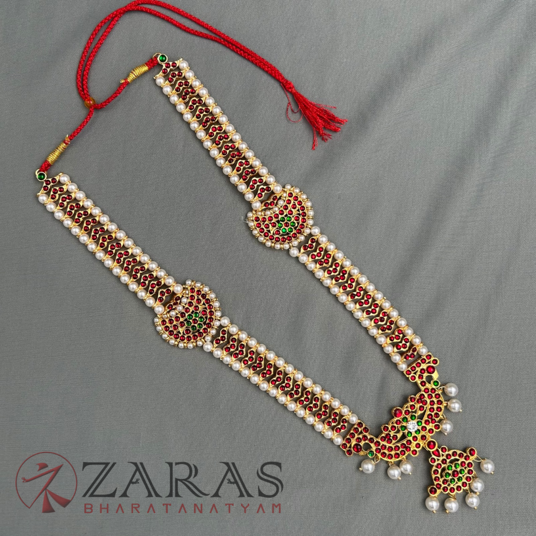 Bharatanatyam Dance Jewellery - Haaram Mo Kemp Pearl Pendent image 2