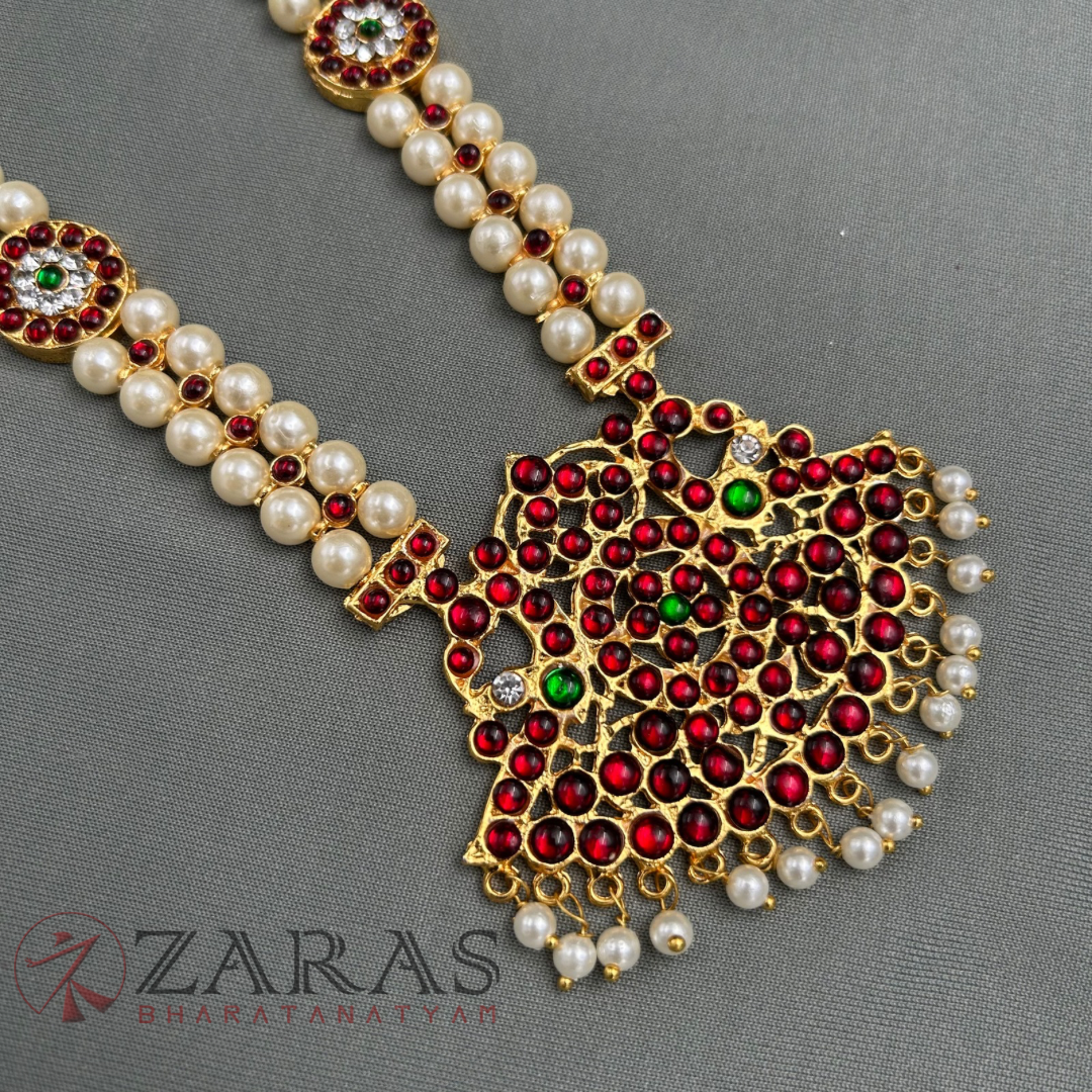 Bharatanatyam Dance Jewellery - Padak with Beads RG Kemp Haaram / Long Chain image 3