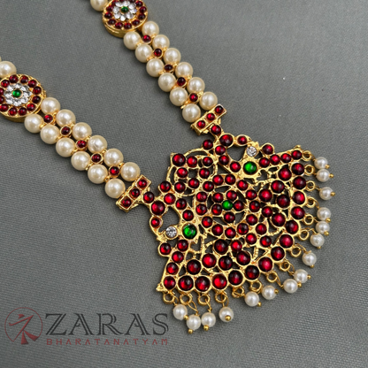 Bharatanatyam Dance Jewellery - Padak with Beads RG Kemp Haaram / Long Chain image 3