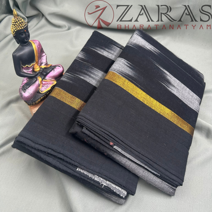 Bharatanatyam Dance Practice Saree - Black Mix Grey Ikkat Border image 1