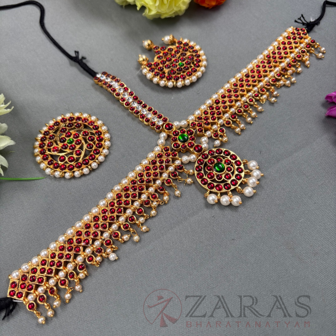 Bharatanatyam Dance Jewellery - Headset Round V RG Kemp Beads CS image 1