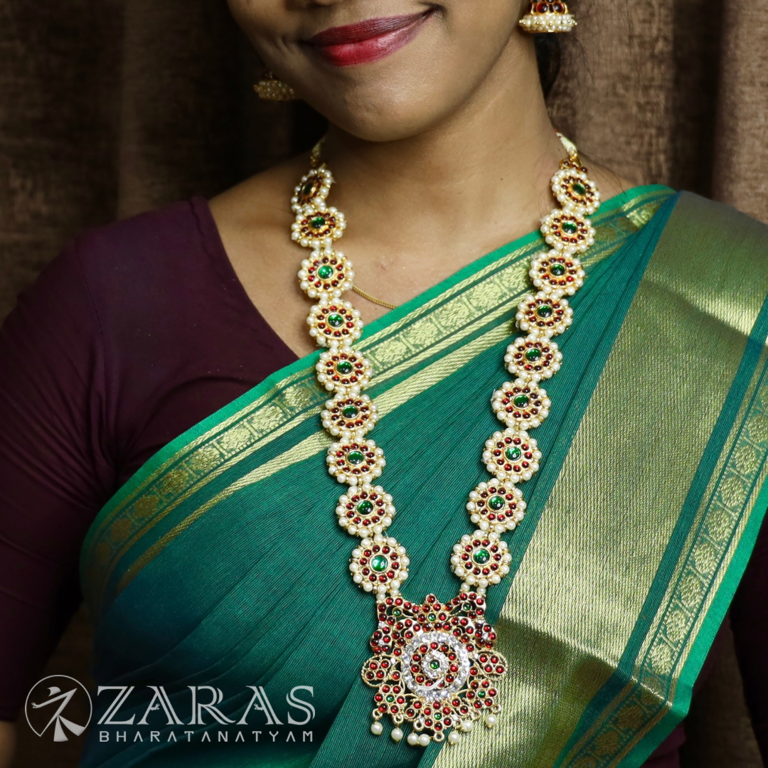 Bharatanatyam Dance Jewellery - Round Flower Pearls RG Kemp CS Haaram / Long Chain image 0