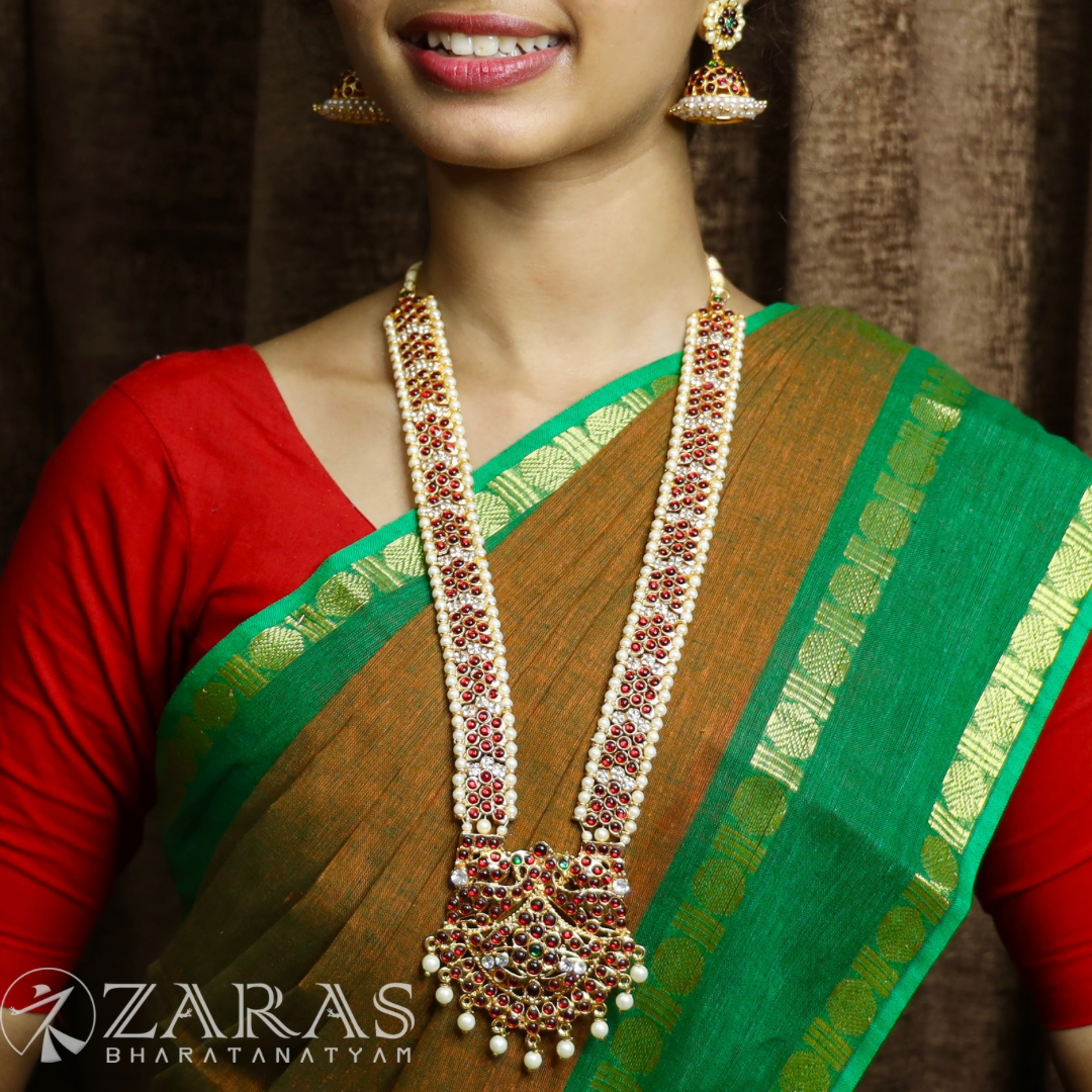 Bharatanatyam Dance Jewellery - SOW with Pea Pearls RG Kemp CS Haaram / Long Chain image 0