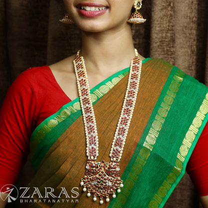 Bharatanatyam Dance Jewellery - SOW with Pea Pearls RG Kemp CS Haaram / Long Chain image 0