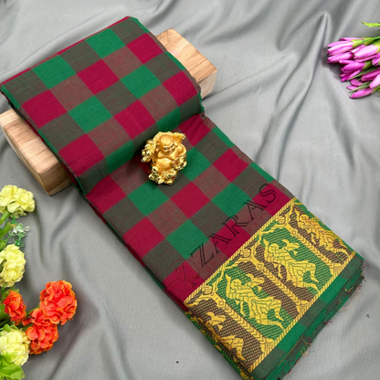 Bharatanatyam Dance Practice Saree - Maroon with Green Checked Doll Border image 0