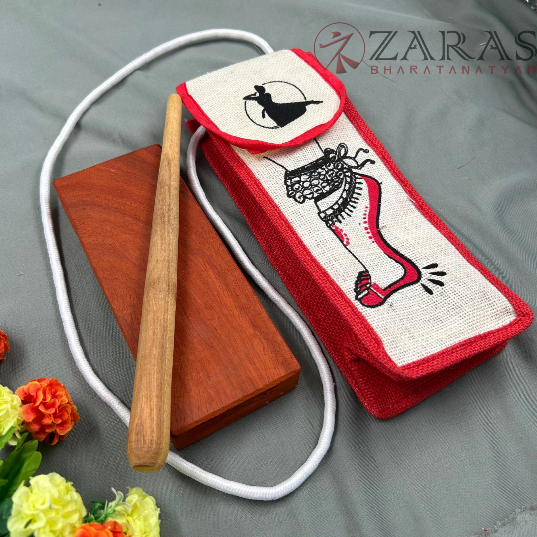 Bharatanatyam Dance Instruments - Thattu Manai Set / Thattu Kali &Jute Bag Combo PATAK Wood image 0